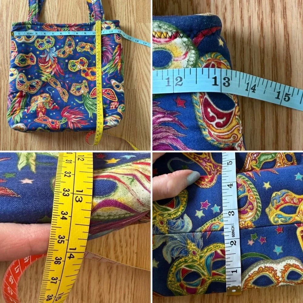 Handmade Mardi Gras Masquerade Tote Bag Double Strap Shoulder Purse Colorful - Picture 7 of 9